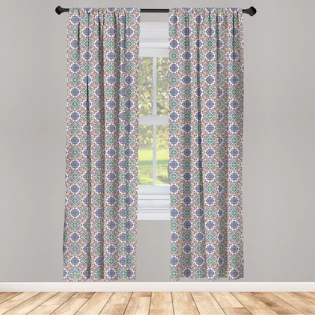 ABAKUHAUS Geometrische gordijnen – 2-delige set 75x245 cm – veelkleurig Blauw, groen, wit, veelkleurig