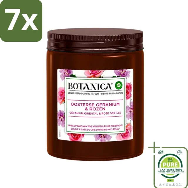 Air Wick 7 x Botanica by Air Wick - Geurkaars - Geranium & Rozen - 40 Uur Brandduur - Grootverpakking - Geurkaars - Botanica - Air Wick - Geranium - Rozen Wit