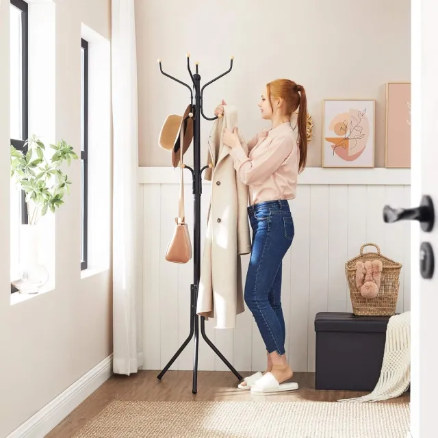 Bobbel Home Staande kapstok - Kapstok Hout - Kapstok Staand - Garderoberek - 12 Haken - 182 cm - Zwart Wit