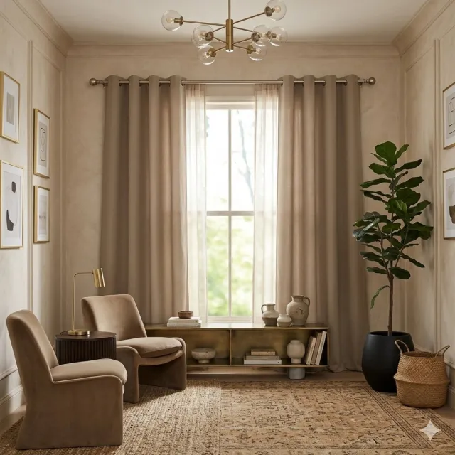 Maison Elara Thermische Gordijn met Oogjes - Blackout Curtains Raamstof Draperies Zwaar - Lichtblokkend, 140 x 245 cm, Cappuccino, 2 Panelen