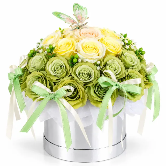 La Roselle Amsterdam Luxe Kunstrozen Boeket in Hoedendoos Groen Crème met Vlinder – Bijzonder Bloemencadeau voor Verjaardag, Moederdag, Valentijn, Jubileum en Feestdagen | La Roselle Amsterdam Groen, Crème, Ivoor