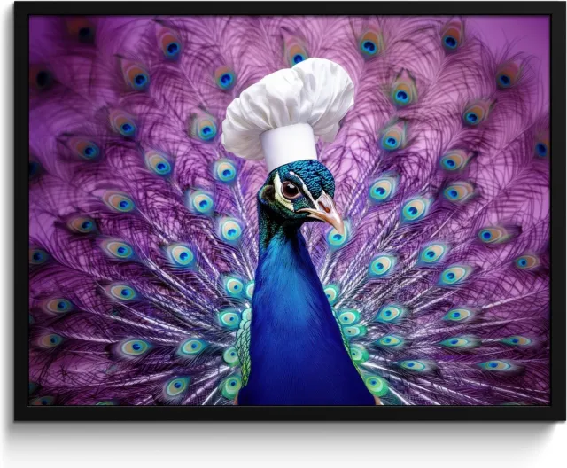 FrameYourWall Fotolijst inclusief poster - Posterlijst 80x60 cm - Posters - Pauw - Koksmuts - Cool - Paars - Foto in lijst - Keuken decoratie muur - Wanddecoratie accessoires - Muurdecoratie - Schilderijen Koksmuts - Pauw