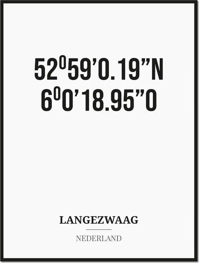Studio216 Poster/kaart LANGEZWAAG met coördinaten zwart, wit