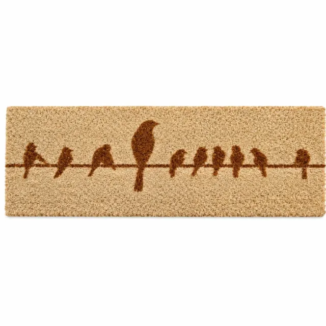 NIPT Kokos deurmat vogels op draad – 75 x 25 cm – Antislip PVC onderkant – Beige