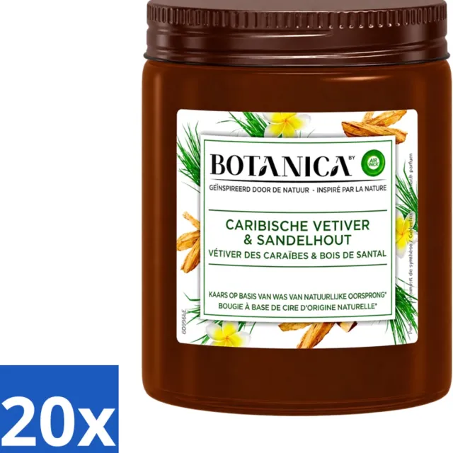 Air Wick 20 x Botanica by Air Wick - Geurkaars - Vetiver & Sandelhout - 40 Uur Brandduur - Voordeelverpakking - 20 stuks Bruin