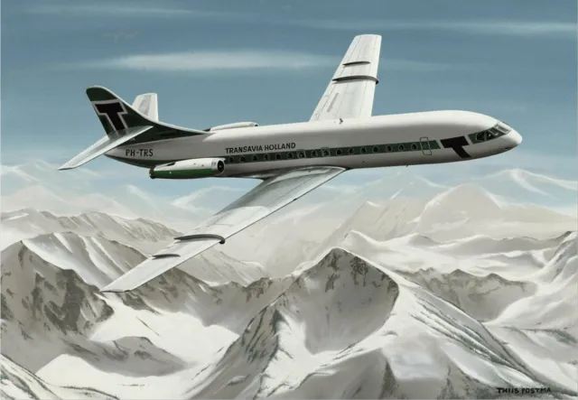 TP Aviation Art Thijs Postma - TP Aviation Art - Poster - Sud-Est SE-210 Caravelle Transavia - 50x70cm Kleur
