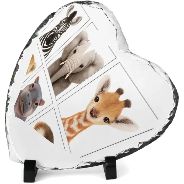 Mr Cadeautjes Leisteen hart 14 x 14 - design Vier rustige dierenportretten in een strak museumgrid | cadeau Wit