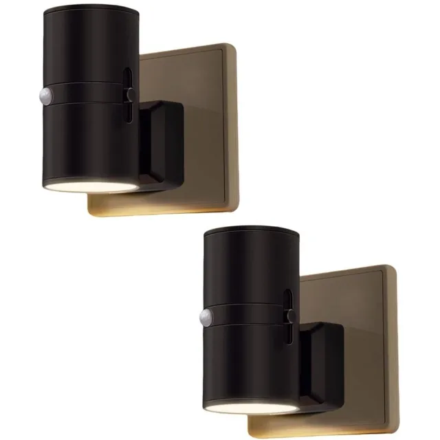 GelldG 2 stuks LED-nachtlampjes - Stekkerlamp met bewegingssensor - Warm licht - Instelbare helderheid 0-100 lumen - Dimbaar nachtlampje voor binnen - Geschikt voor gangen, slaapkamers, trappenhuizen en keukens zwart
