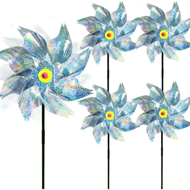 QTTVBTNA 5 Stuks Windmolens – Glanzende Windspinners voor Tuin en Balkon – Windspinner – Weerbestendig en Eenvoudig te Plaatsen – Outdoor Tuinaccessoire – Zilver