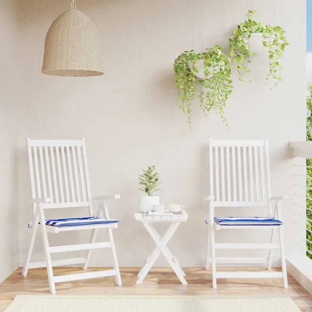 vidaXL Tuinstoelkussens 2 st gestreept 50x50x3 cm stof wit en blauw Meerkleurig