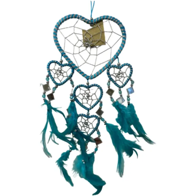 Ruben Robijn Dromenvanger hartje met spiegels - turquoise - 11 cm - Dreamcatcher Blauw