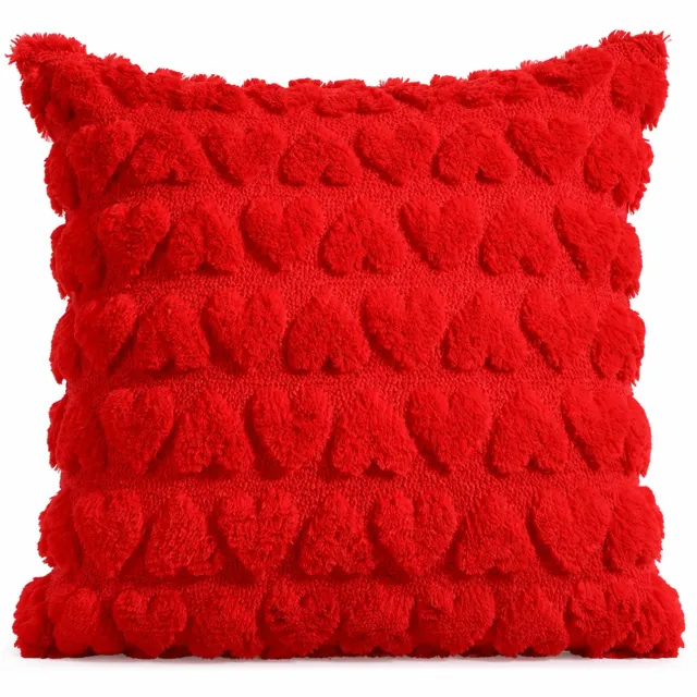 SWGOTA Rode pluche kussenhoes 45 x 45 cm met hartjes in reliëf - vierkant, enkelzijdig, zonder binnenkussen Rood