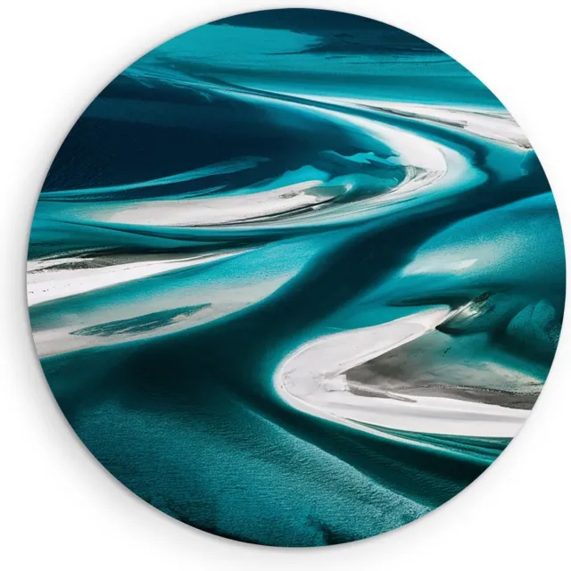 Saammp Muurcirkel Hout - Turqoise - Landschap - Abstract - Ø 70 - Wandcirkel - Wanddecoratie Cirkel - Muurdecoratie Woonkamer - Slaapkamer decoratie - Rond Schilderij