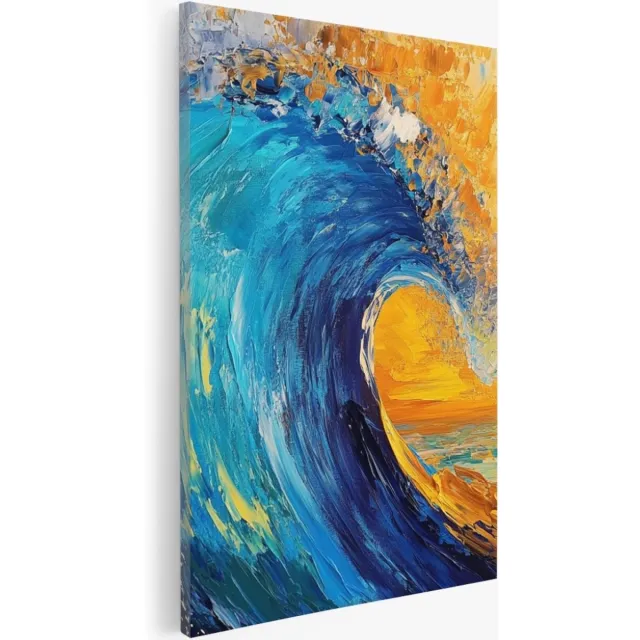 Saammp Canvas Schilderij - Blauwe golf - Abstract kunstwerk - 60x90 - Foto op canvas - Wanddecoratie - Muurdecoratie Woonkamer - Slaapkamer decoratie - Canvas Print Multicolor