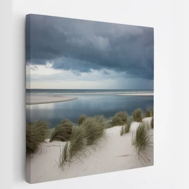 Saammp Canvas Schilderij - Strand - Zee - duinen - 60x60 - Foto op canvas - Wanddecoratie - muurdecoratie Woonkamer - Slaapkamer decoratie - Canvas Print Multicolor