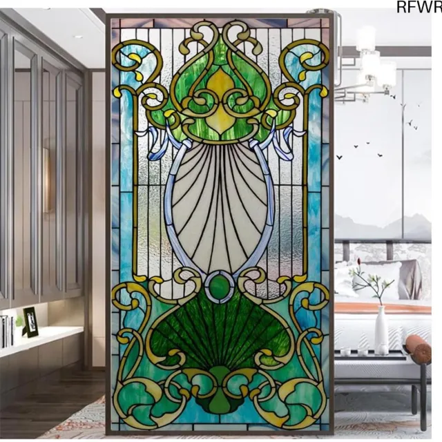 RFWR Glas in lood patroon privacy raamfolie voor raamdecoratie - anti-UV en warmte regulerende raamstickers Geel