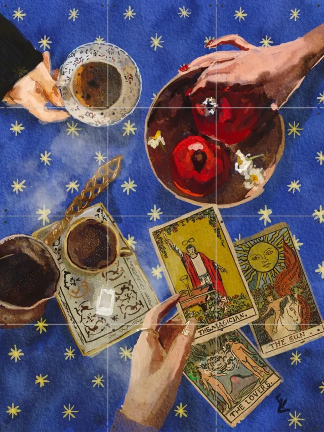IXXI The magician, The lovers, The sun, Ekaterina Zagorska - 60 x 80 cm - Grote wanddecoratie en posters - Illustraties, Speels, Surrealisme, Aquarel Bruin / Rood / Blauw