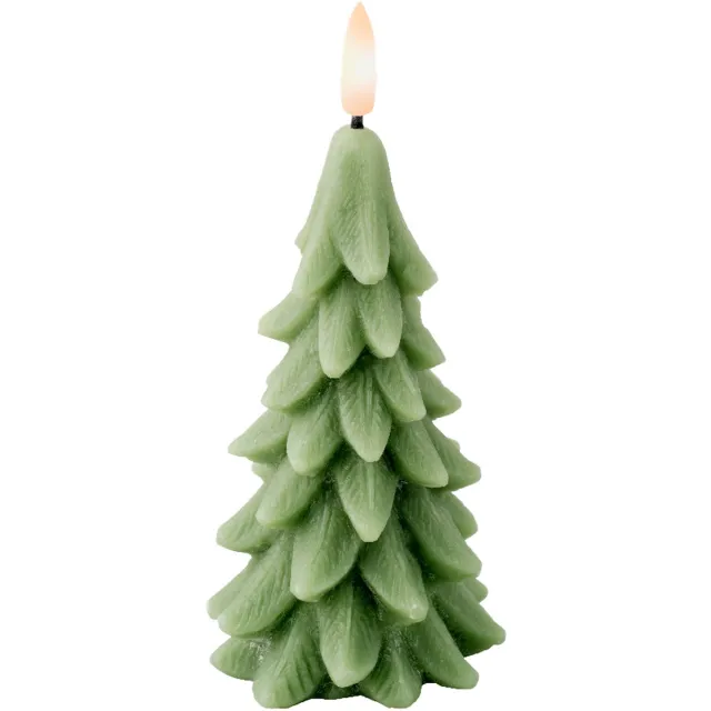Lumineo LED kerstboom kaars - groen - 15 cm - batterijen - timer - kerstboom vorm kaarsen - kerstdiner