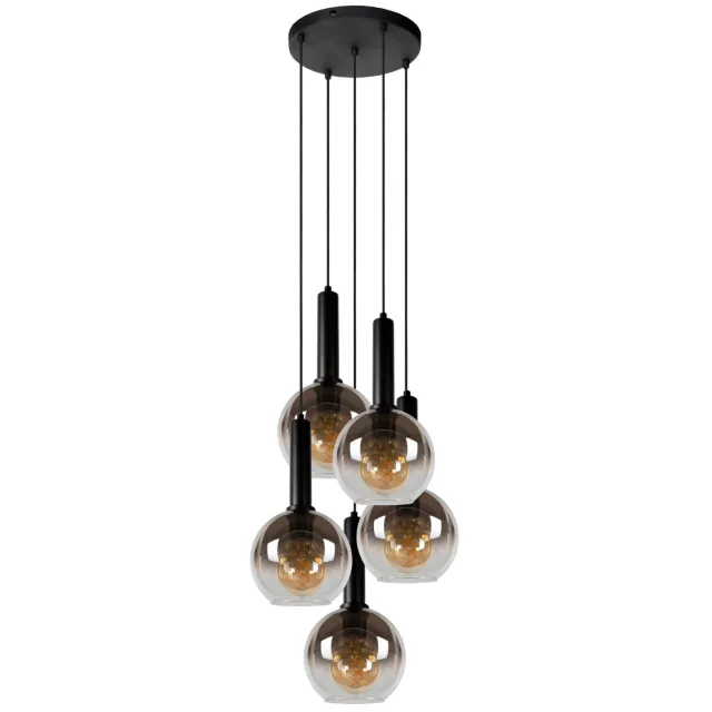Lucide MARIUS - Hanglamp - Ø 55 cm - 5xE27 - Zwart Zwart, Fumé