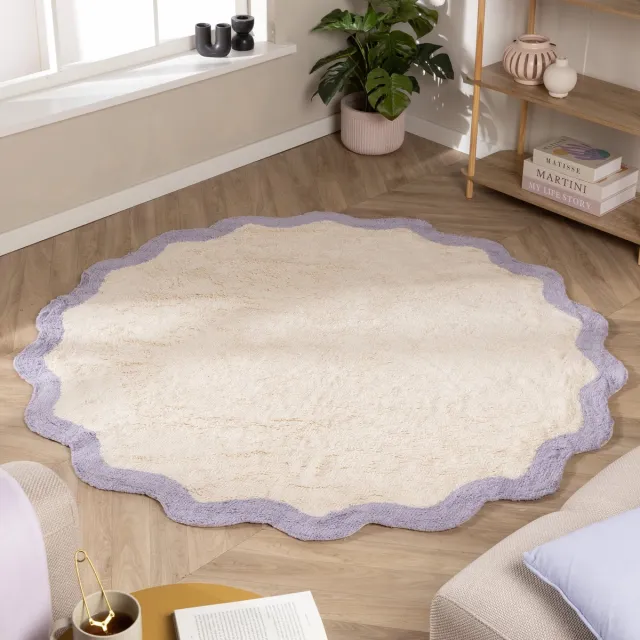 Fraai Rond Wasbaar vloerkleed - Hazy Lila/Creme - Ø 200cm Paars