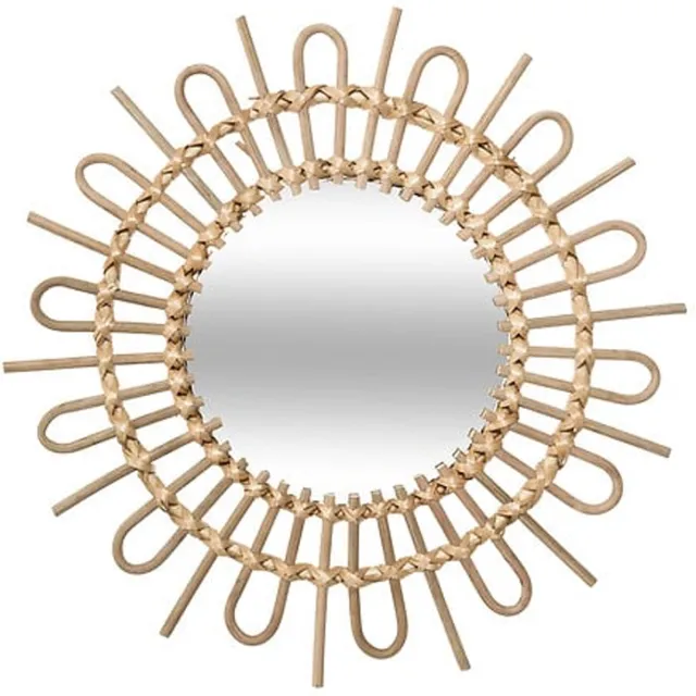 Atmosphera Wandspiegel Sun - Boho/ibiza stijl - rotan - lichtbruin - rond - 50 cm