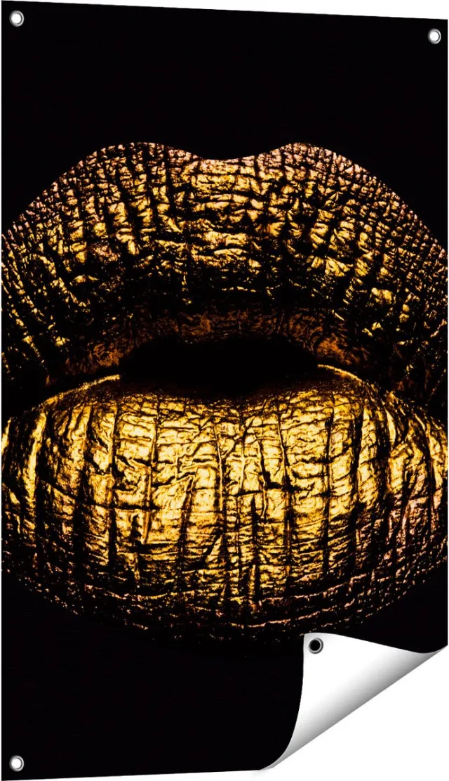 Gards Tuinposter Gouden Lippen - 60x90 cm - Tuindoek - Tuindecoratie - Wanddecoratie buiten - Tuinschilderij Multikleur