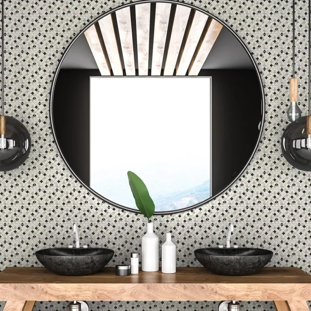 Ambiance Sticker Zelfklevende tegelmuurstickers voor keuken en badkamer - 30 witte, beige en zwarte cementtegelstickers met marmerlook - 30 stickers van 10x10 cm Multi color