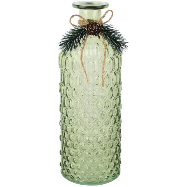 dekoratief Deco vaas m/dennentakje, groen, glas, 8x8x26cm | A265276