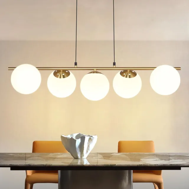 Glitzerlife Hanglampen - Modern Elegant - Hanglamp Eetkamer - Hoogte Verstelbaar 5xE27 - Glas Eisen - Ø90cm - Goud - Woonkamer Bartheke - Hanglamp Woonkamer Modern Goud