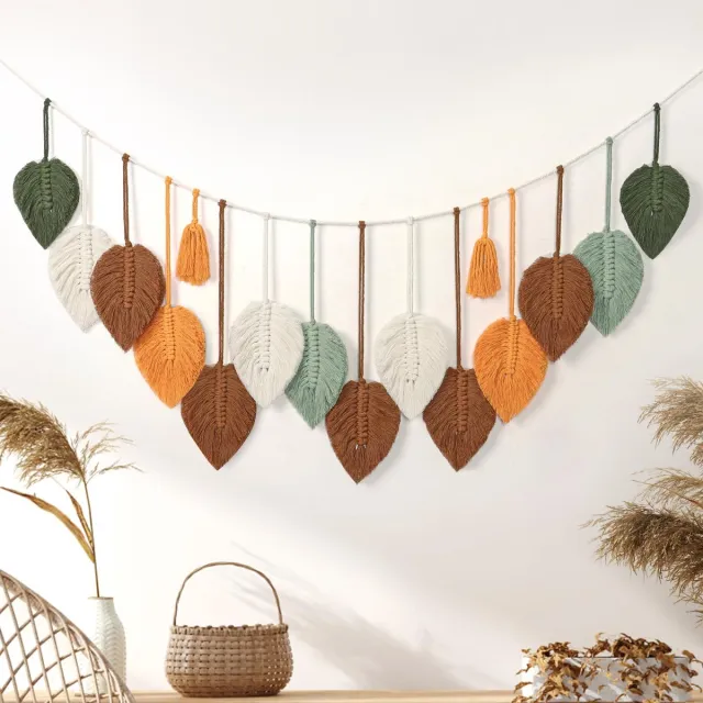 Ibenzoa Handgeweven Boho Macramé Wandtapijt met Bladeren voor Slaapkamer en Woonkamer Decoratie kleurrijk