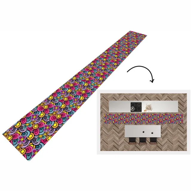KitchenYeah Keukenloper 480x60 cm - Keukenmat vinyl Patroon - Hippie - Bloemen - Paars - Keukenmatten loper - Keuken vloerkleed tapijt
