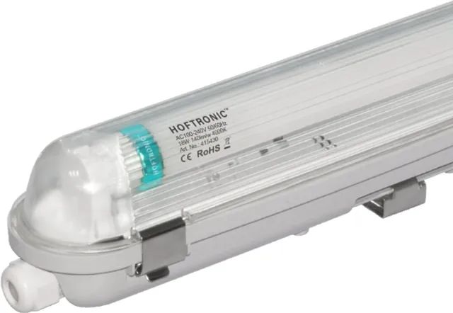 HOFTRONIC LED TL Armatuur 150cm - IP65 Waterdicht - T8 fitting voetjes (G13) - Koppelbaar - 25W 3500lm - Vervangt 90 Watt - 4000K neutraal wit licht - LED TL lamp - incl. LED TL buis - Flikkervrij Transparant