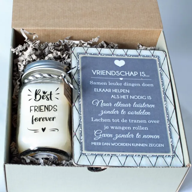 Sammies Giftboxes Minibox Vriendschap is...., geurkaars in pot, tekstbord, cadeau voor haar wit/zwart