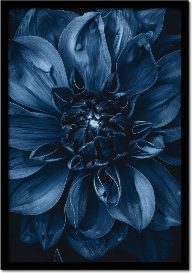 Plakkers Poster blauwe Dahlia bloem - 21cm x 30cm a4 - vintage - woonkamer - slaapkamer - bloemen posters - goedkoop - muurposter - natuur - wanddecoratie Full-colour