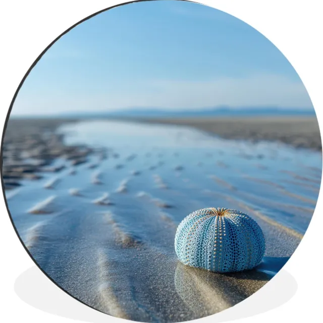 WallCircle Wandcirkel - Muurcirkel - Strand - Schild - Water - Blauw - Aluminium - Dibond - 120x120 cm - Binnen en Buiten Strand - Water