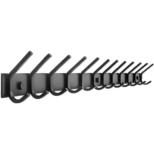 TOJ 24 Haaks Wandkapstok – 94cm - Muur / Wand Kapstok - Hangende Design Muurkapstok - Handdoekrek - RVS - Mat Zwart