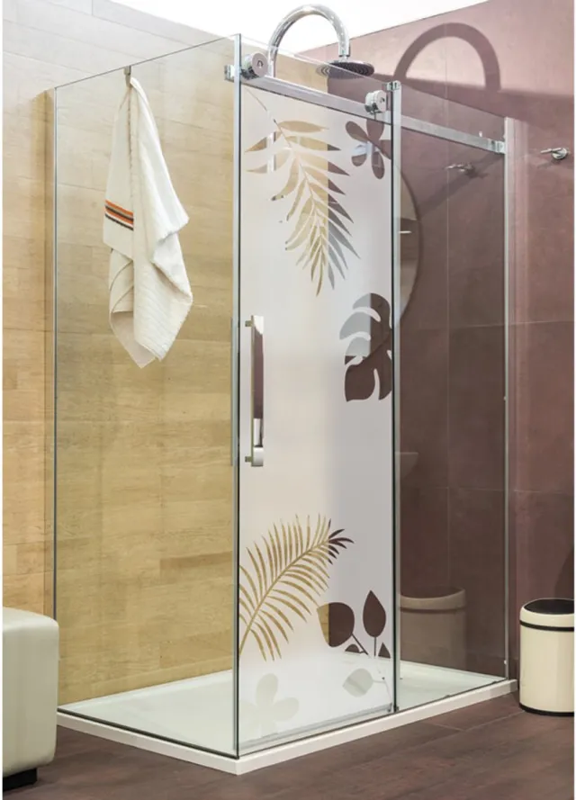 Ambiance Sticker Privacy raamfolie - Exotische bladeren - Zelfklevende raamfolie voor ramen en douchedeuren - 185x55cm bruin