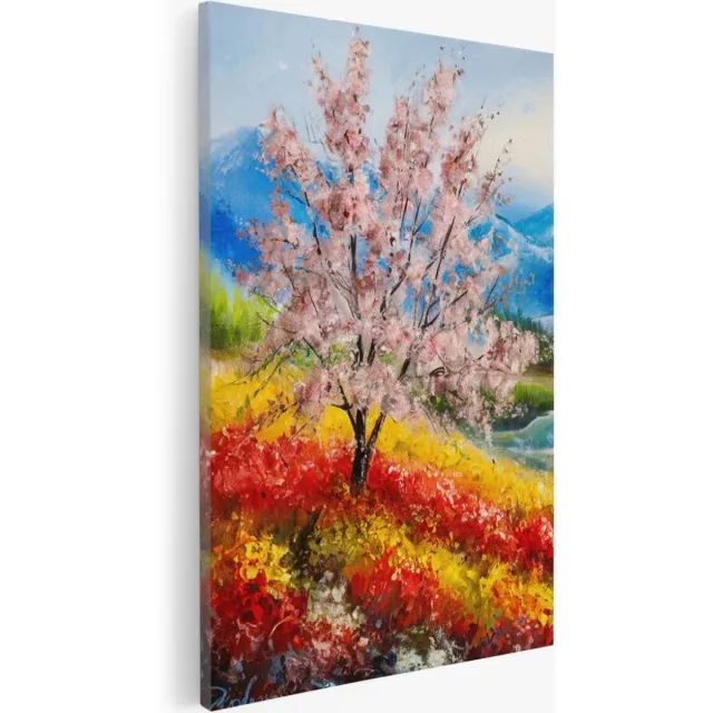 Saammp Canvas Schilderij - Kleurrijk landschap - Abstract - Natuur - 75x100 - Foto op canvas - Wanddecoratie - Muurdecoratie Woonkamer - Slaapkamer decoratie - Canvas Print Multicolor