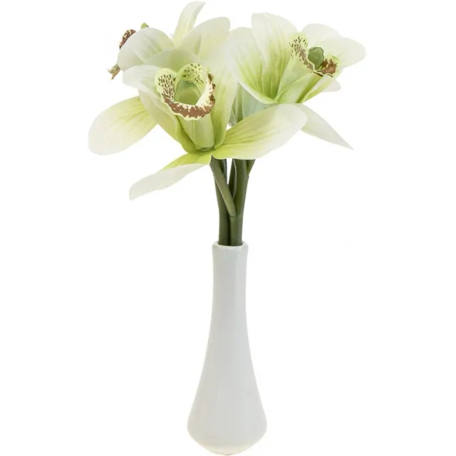 Viana Kunstorchideeën kunstbloemen in vaas wit/groen 28cm
