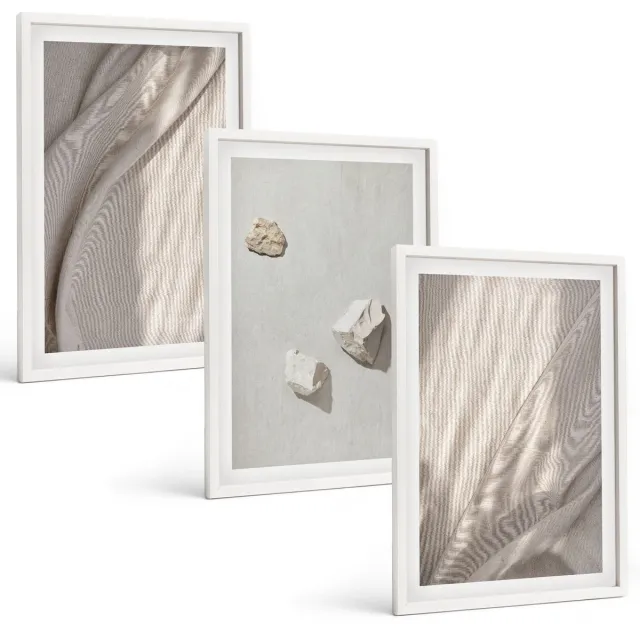 TULUP 3-Delige Schilderij Set - Close-ups van moderne boho-stijl structuren - 40x60 - Wanddecoratie - Woonkamer Decoratie - Moderne Wanddecoratie Witte lijst