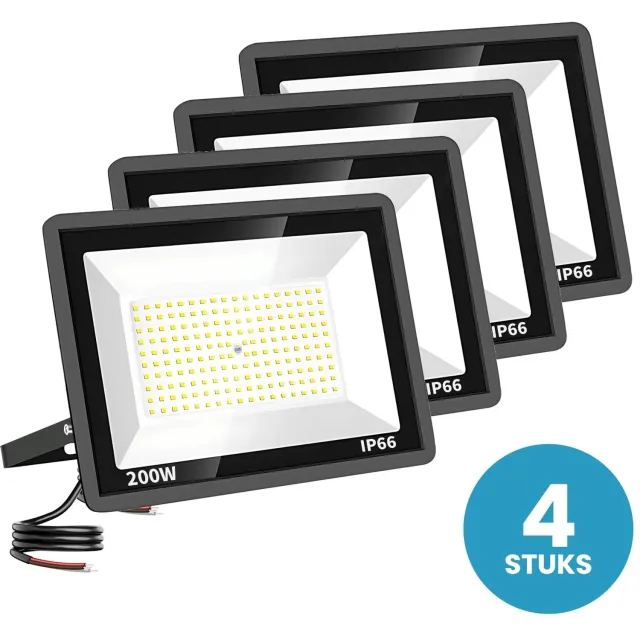 Tsong LED Schijnwerper 200W - 4 stuks - 24.000 lm - Warmwit 3000K - 120° Breedstraler - IP66 - Terrein- & Gevelverlichting - 2 jaar garantie