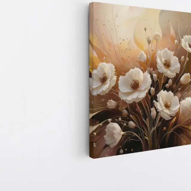Saammp Canvas Schilderij - Witte bloemen - Abstract - 100x100 - Foto op canvas - Wanddecoratie - Muurdecoratie Woonkamer - Kantoor Decoratie