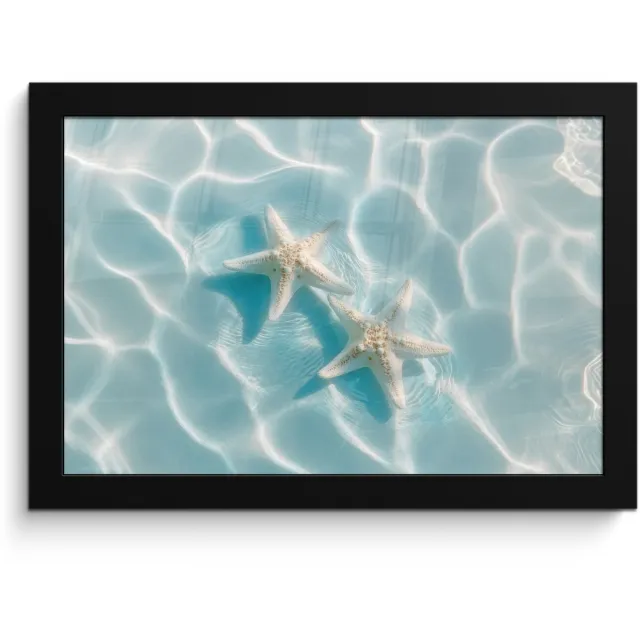 FrameYourWall Poster in lijst - Fotolijst 30x20 cm - Posters - Zeesterren - Golvend water - Rustgevend - Posterlijst zwart - Decoratie - Wanddecoratie woonkamer - Muurdecoratie slaapkamer