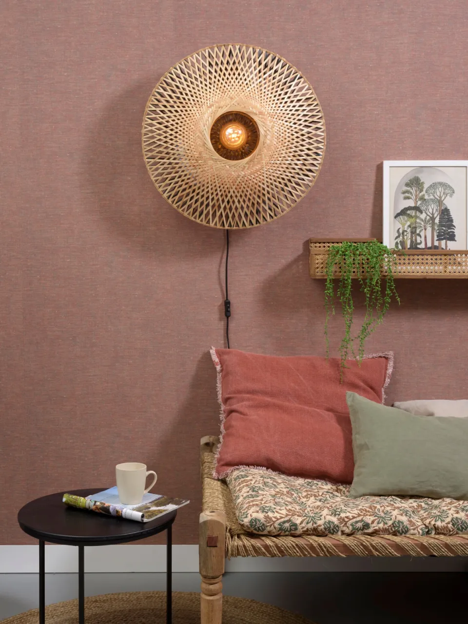 Good&Mojo wandlamp Kalimantan bamboe naturel zwart, foto 2