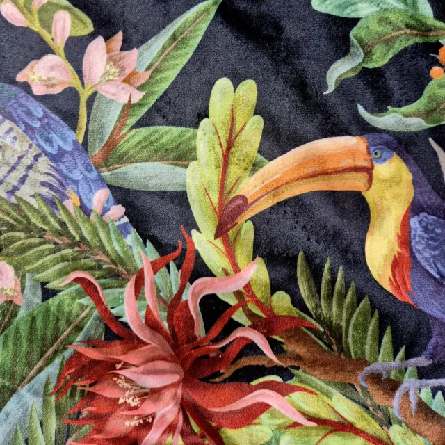 Villa vollance Sierkussenhoes-Kussenhoes-Velvet-Jungle-Vogels-Planten-Print aan beide kanten-Gouden Bies-45x45cm Diverse
