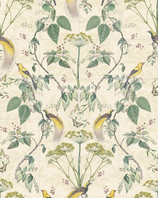 IXXI Vintage Floral damask & garden Birds - cream, Bloomery Decor - 80 x 100 cm - Grote wanddecoratie en posters