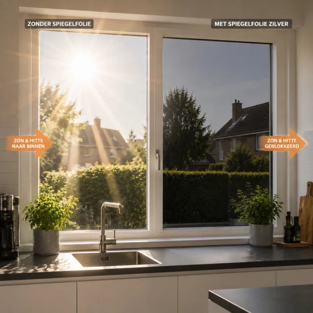 Muursticker4sale.nl Zonwerende Raamfolie Zilver – Zelfklevend – Tegen Hitte & Inkijk – Spiegelfolie – Geschikt voor HR++ Glas - 120 x 300 cm Geen kleur