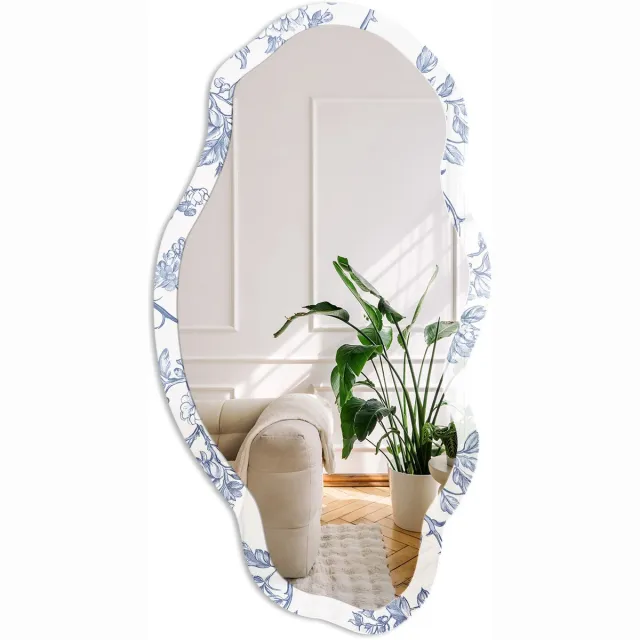 Coloray Klassieke Flora Spiegel - Wit Moderne Rechthoekige Wandspiegel - Organische Spiegel - Slaapkamer, Woonkamer, Badkamer - Illustratief - 45x90 cm - Totale afmeting 52x97 cm Klassieke Flora, Wit