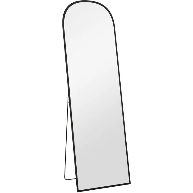 Homona Staande passpiegel met boogvorm - Vrijstaand of voor wandmontage - Met aluminium frame - 50 x 1,5 x 161,5 cm - Zwart