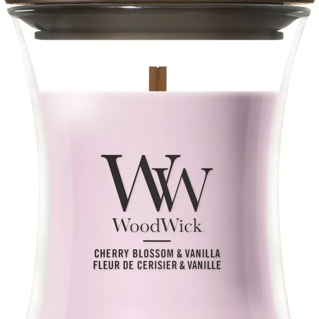 Woodwick Hourglass - Cherry Blossom & Vanilla - Mini Geurkaars - Tot 30 branduren Roze